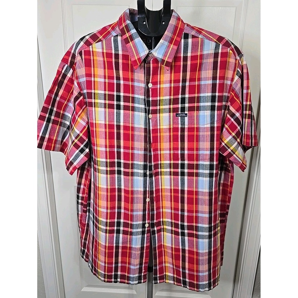 Vintage Chaps Ralph Lauren Men's XL Button-Down Short Sleeve Shirt Plaid‎